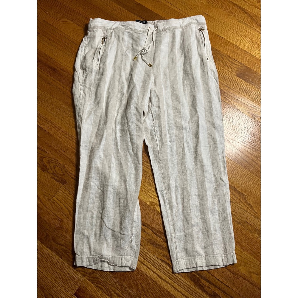 Ellen Tracy Linen Blend Pants Striped Drawstring Pockets Cropped XL